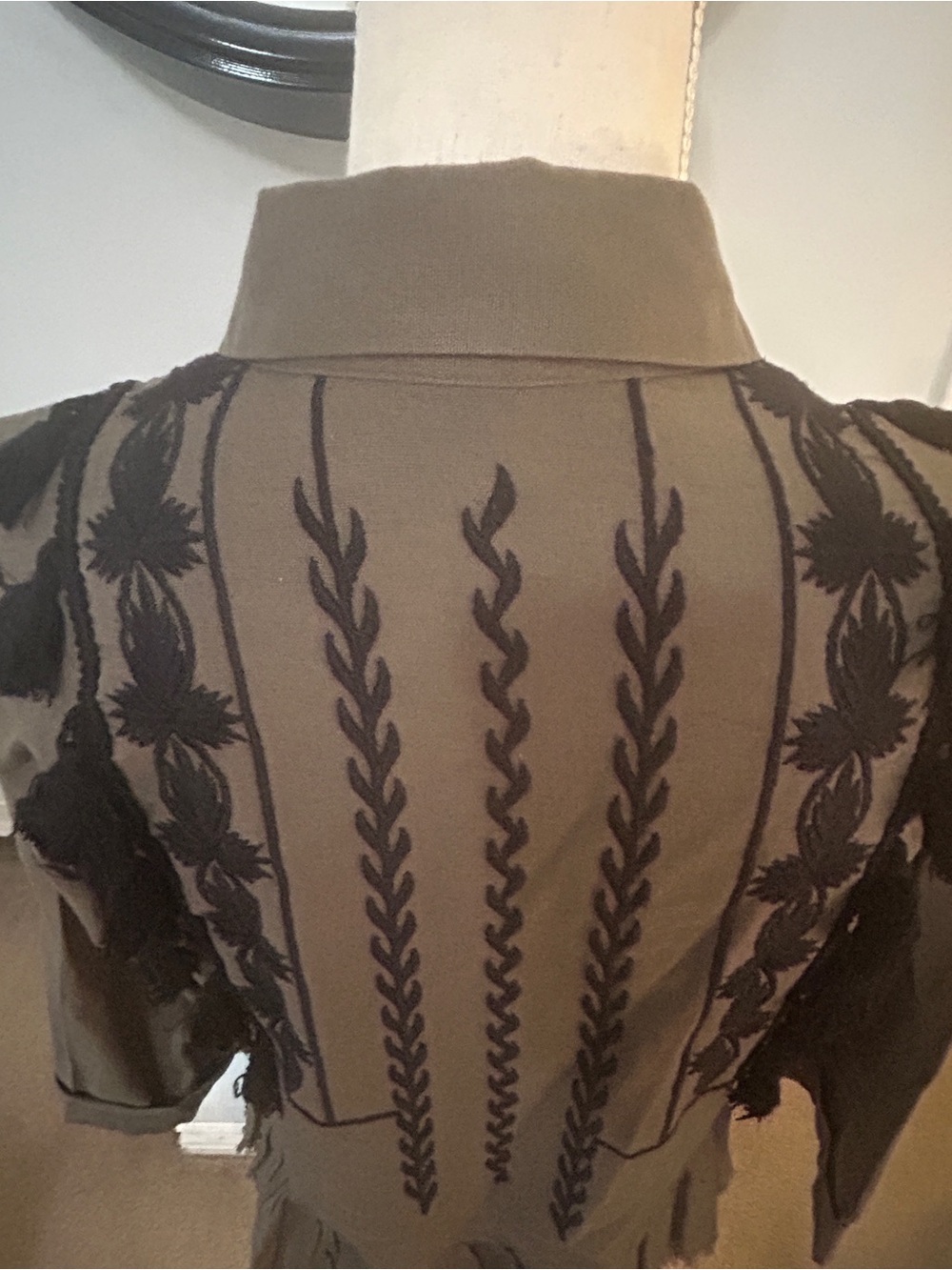 Zara Olive Green Boho Embroidered Fringe Jacket - Picture 8 of 11
